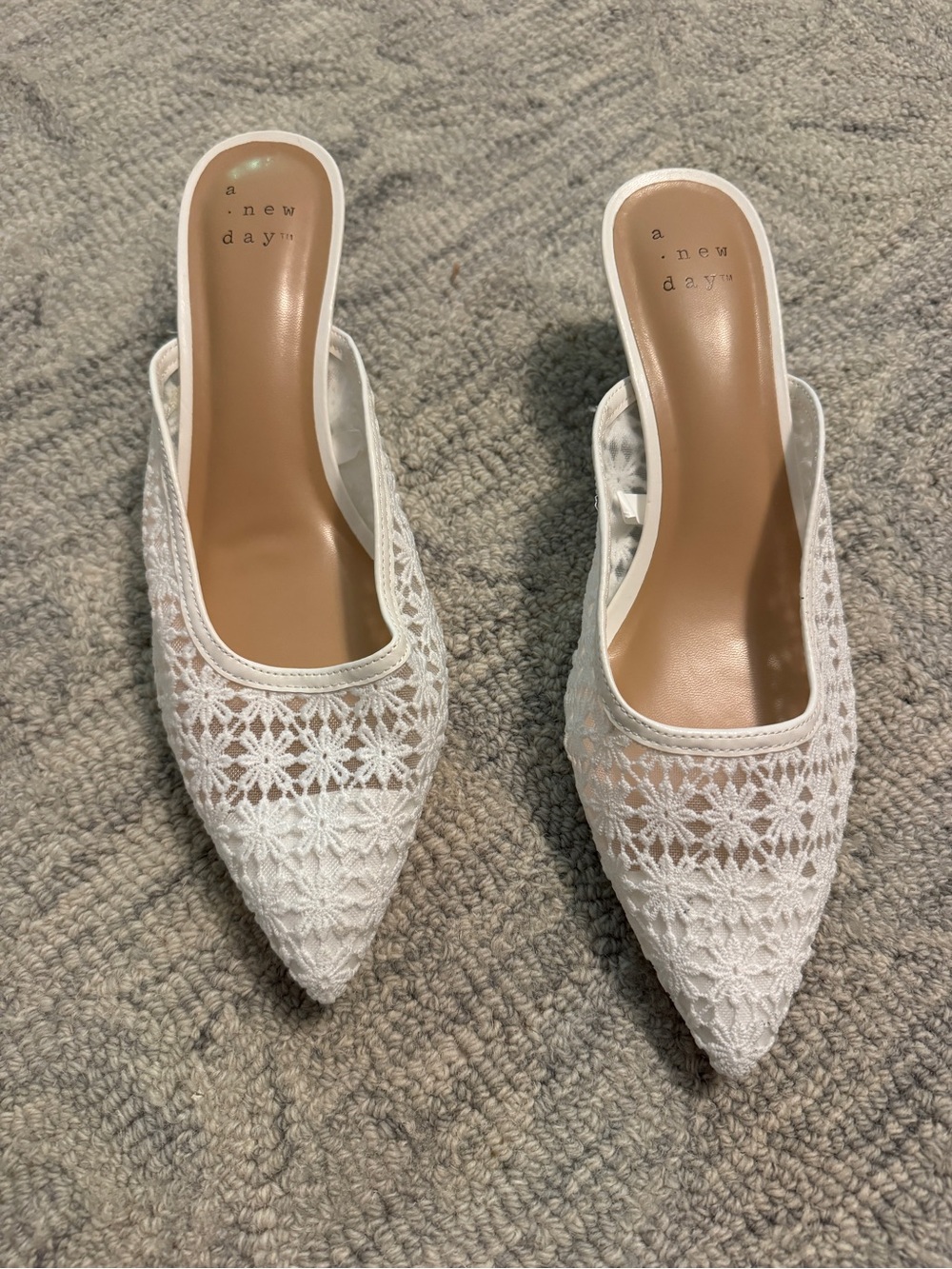 a new day White Lace Pointed Mules Size 10